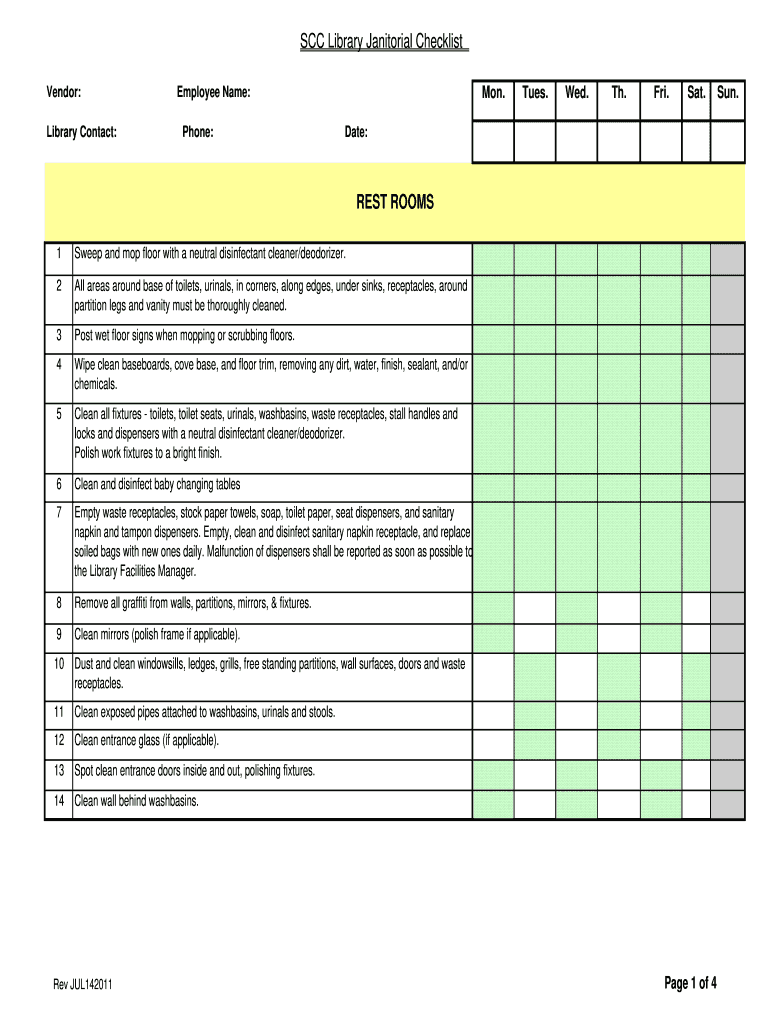 Janitorial Checklist Template Fill Online, Printable, Fillable, Blank