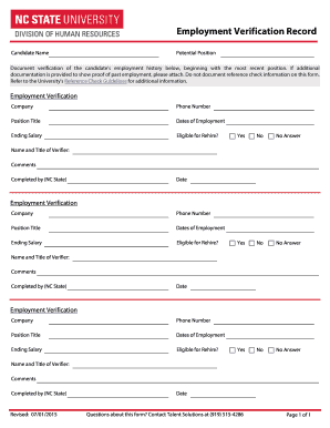 Verification of employment history form - Employment Verification Record - hr.ncsu.edu