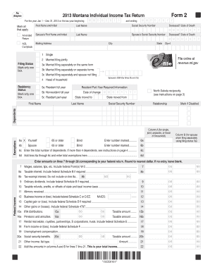 Fillable Online 2013 Montana Individual Income Tax Return - Form 2 ...