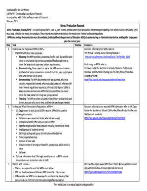Menu Production Record (MPR)is a working tool that is used to plan, control, and document food production