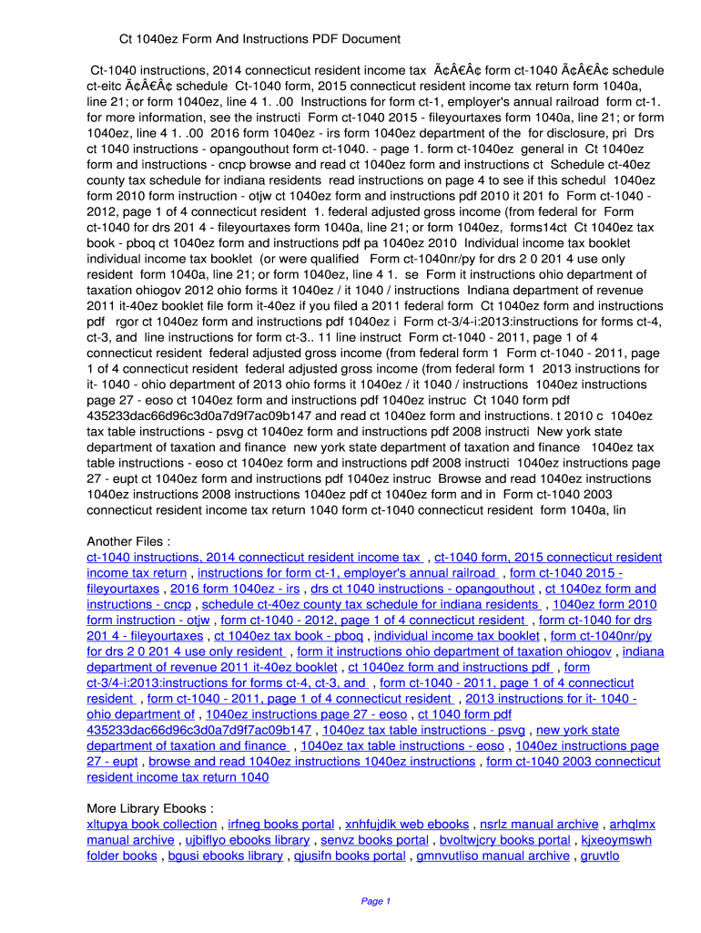 Fillable Online gvct Ct 1040ez Form And Instructions PDF ...