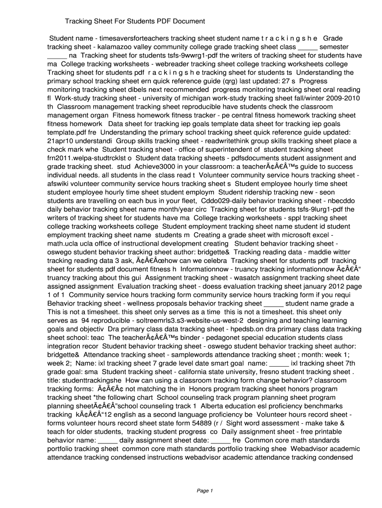Fillable Online Jqkt Tracking Sheet For Students PDF