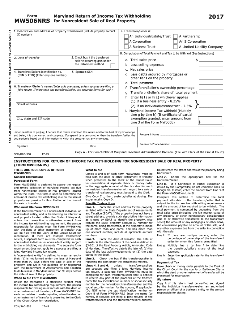 mw506nrs 2017 form Preview on Page 1