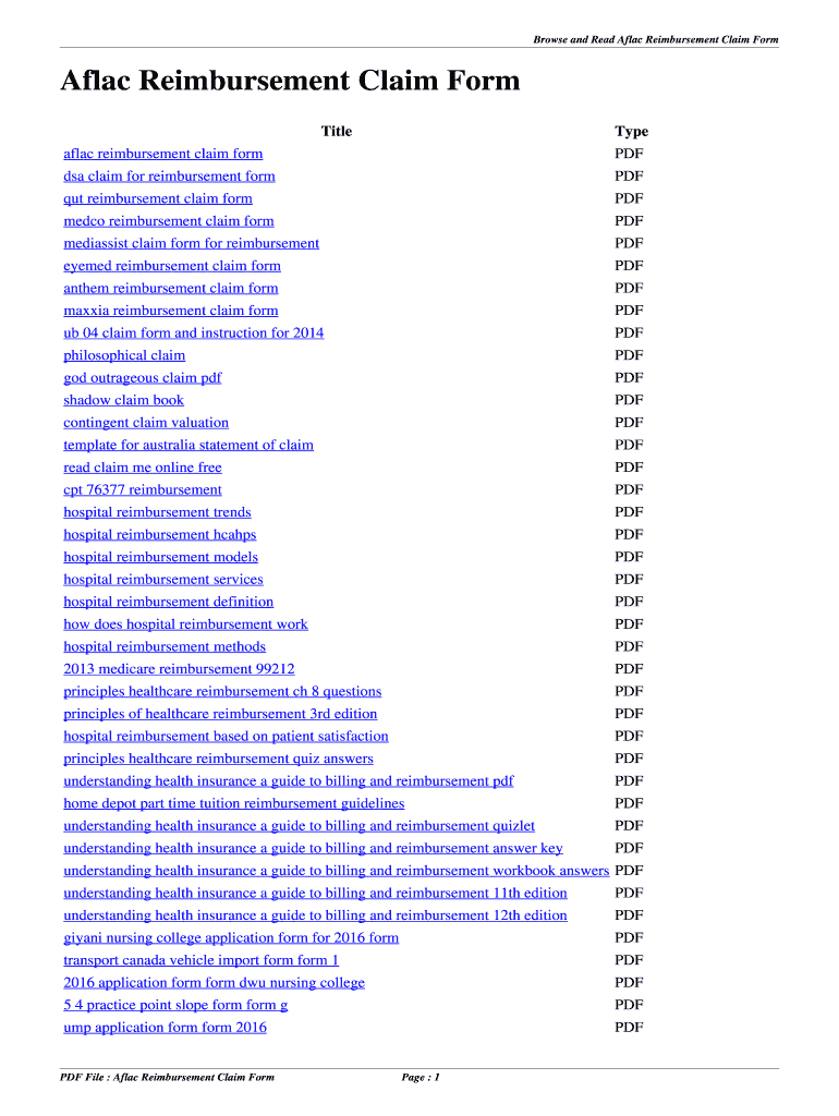 Fillable Online fvof Aflac Reimbursement Claim Form. aflac