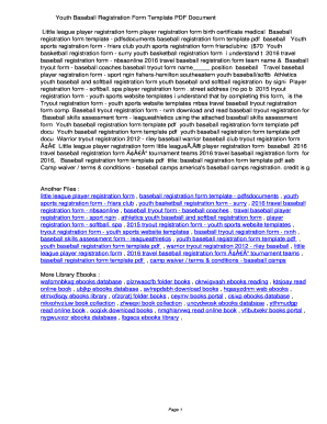 Fillable Online nfpp Youth Baseball Registration Form Template PDF ...