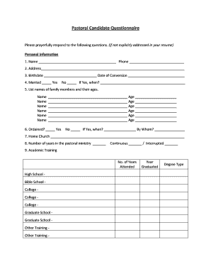 Pastoral Candidate Questionnaire - Grace Baptist Church - gracebaptistnc