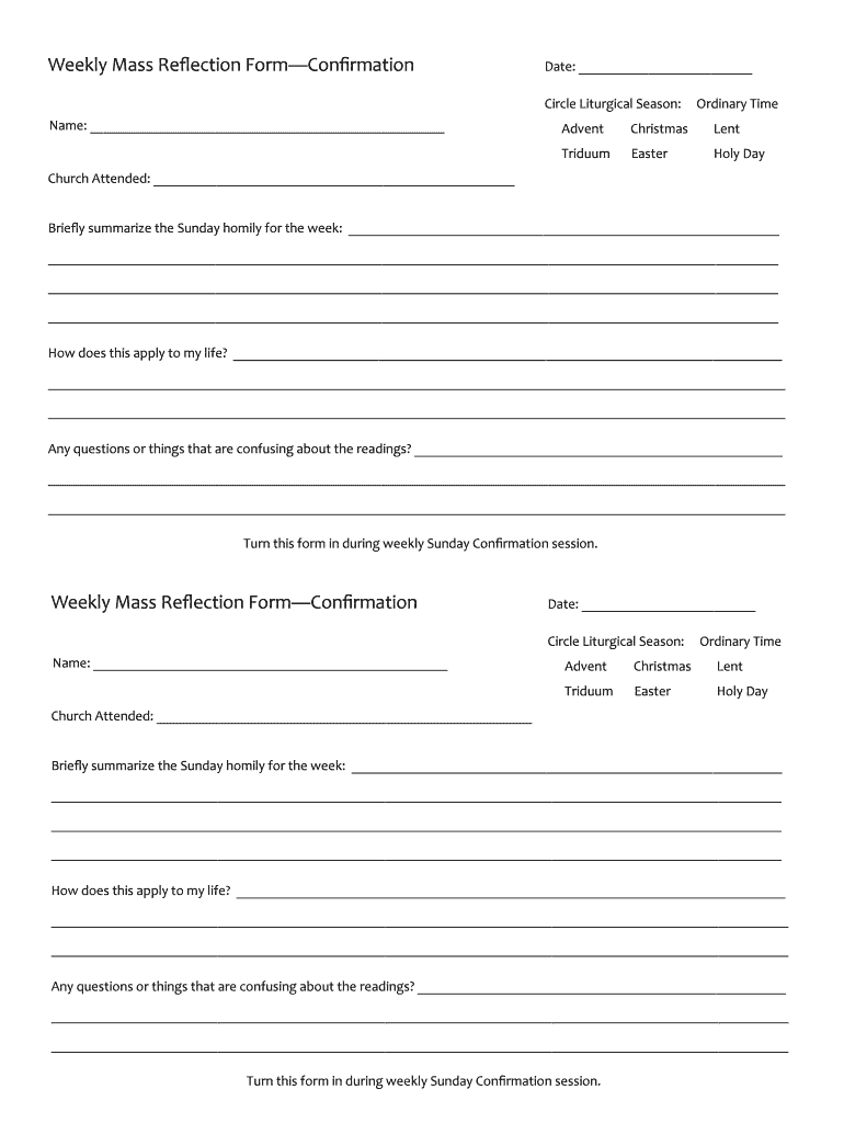 Fillable Online Weekly Mass Reflection Form Fax Email Print pdfFiller