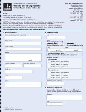 Wedding Booking Application. Brisbane Botanic Gardens Mt Coot-tha