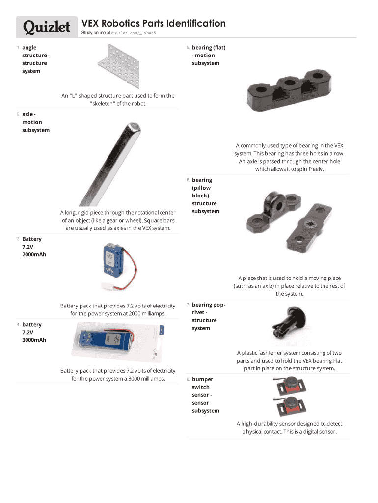 Fillable Online VEX Robotics Parts Identification
