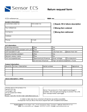 Fillable Online Return request form - ecsnordic.com Fax Email Print ...