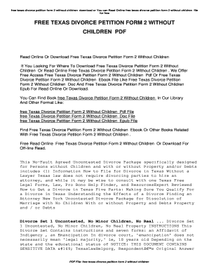 Fillable Online Free Texas Divorce Petition Form 2 Without Children ...