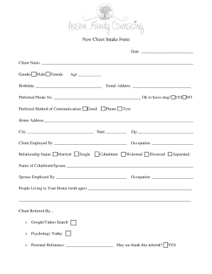 New Client Intake Form - Austin Family Counseling