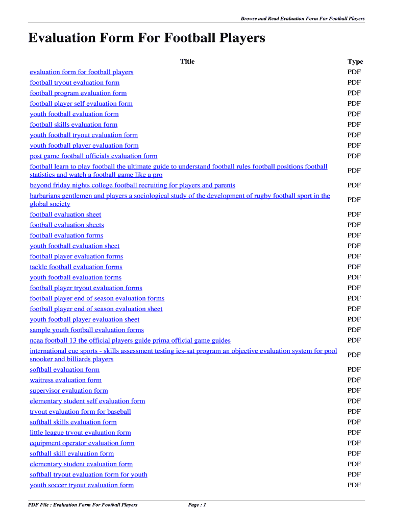 Fillable Online hrlo Evaluation Form For Football Players. evaluation