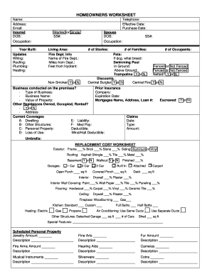 Fillable Online HOMEOWNERS Worksheet.doc Fax Email Print - pdfFiller