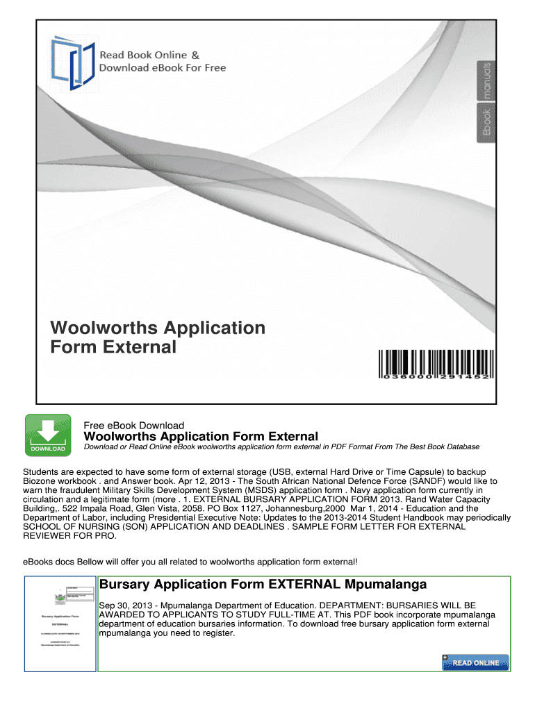 Fillable Online Woolworths Application Form External Fax