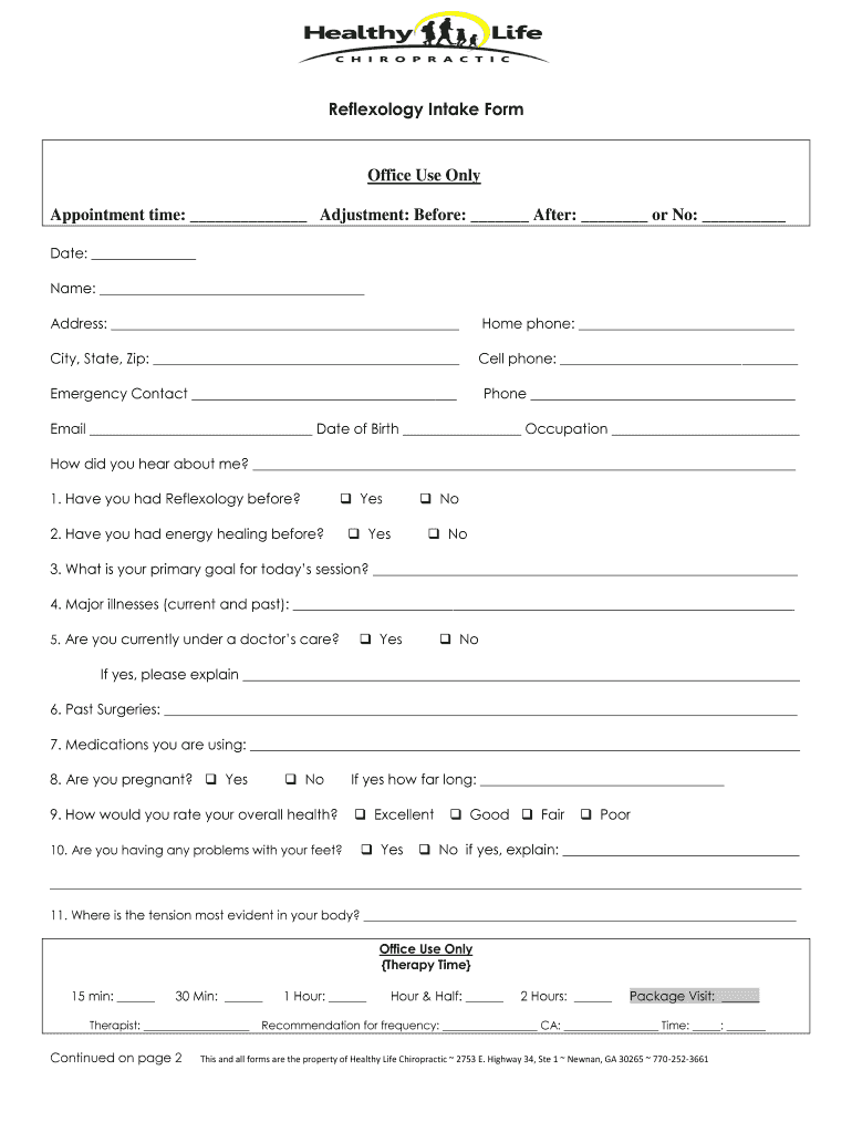 Fillable Online Reflexology Intake Form Fax Email Print - pdfFiller