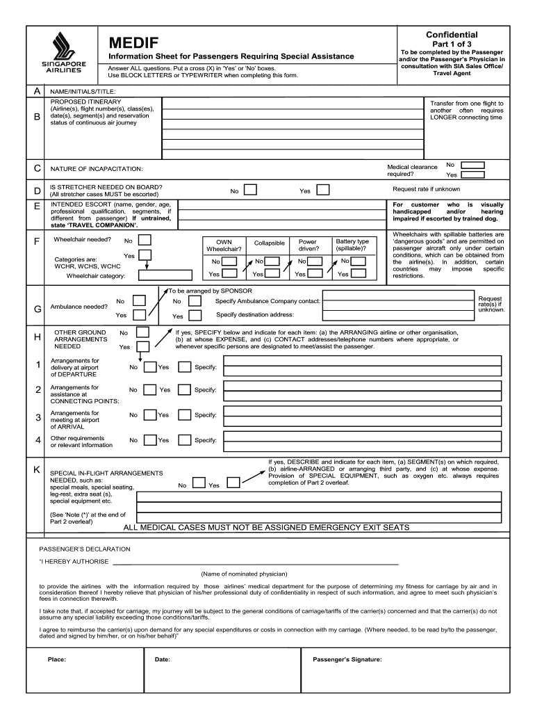 singapore airlines medical clearance form Preview on Page 1