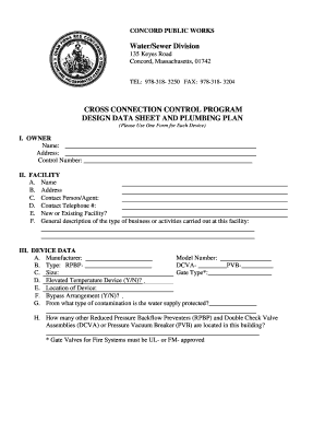 Fillable Online concordnet CROSS CONNECTION CONTROL PROGRAM DESIGN DATA ...