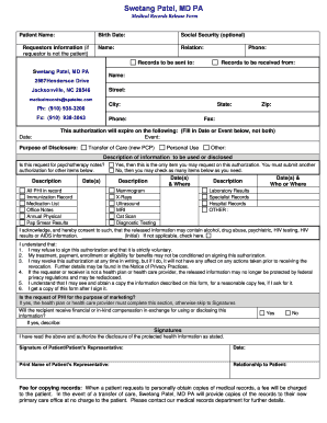 Medical Records Release - Swetang Patel, MD PA