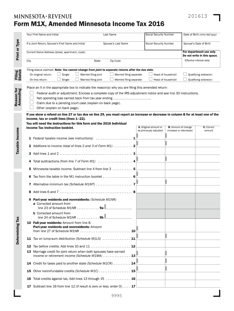 2016 M1X, Amended Income Tax Return Preview on Page 1