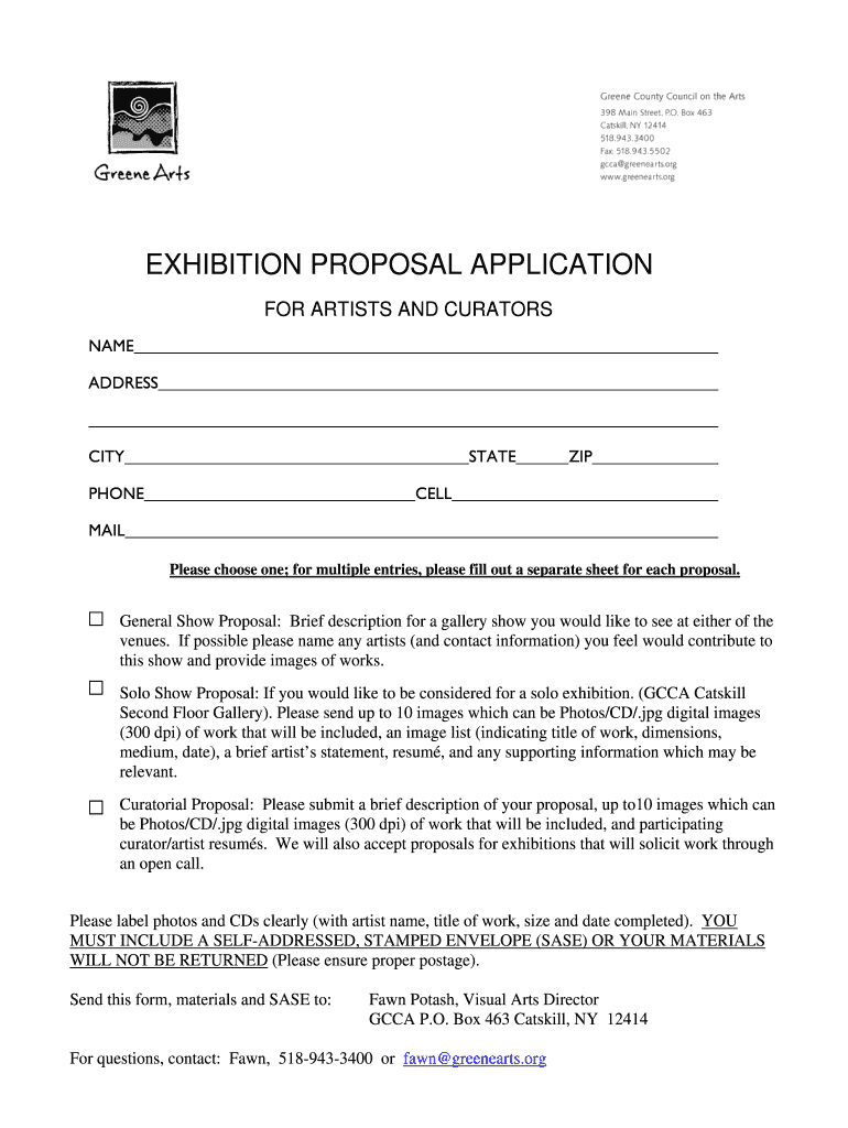 Fillable Online greenearts EXHIBITION PROPOSAL APPLICATION Greene