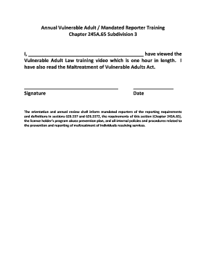 Fillable Online Annual Vulnerable Adult / Mandated Reporter Training ...