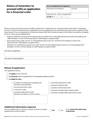 Form A - Notice of intention to proceed with an application for a financial order
