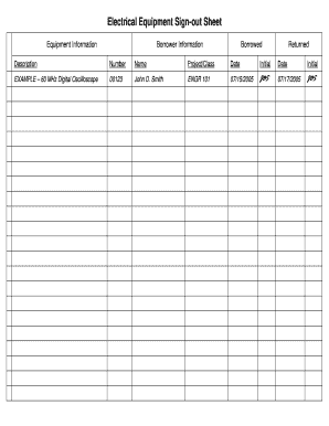 Electrical Equipment Sign-out Sheet