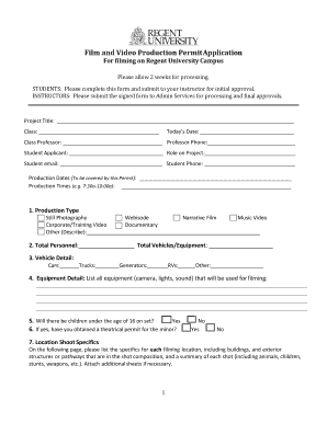 Film and Video Production Permit Application For filming ...