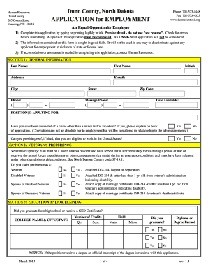 Dunn County, North Dakota APPLICATION for EMPLOYMENT www ...