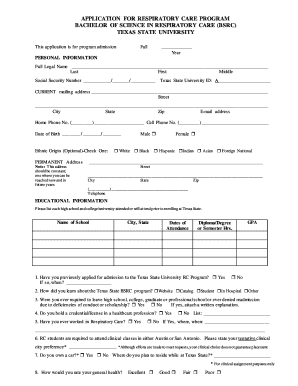 Fillable Online gato-docs its txstate Respiratory Care BSRC Program ...