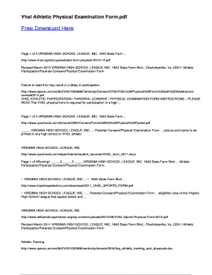 Fillable Online Vhsl Athletic Physical Examination Form Fax Email Print ...