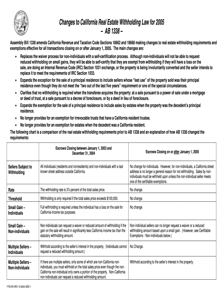 Fillable Online Changes to California Real Estate Withholding Law for