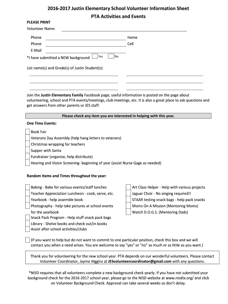 Fillable Online PTA Volunteer Interest Form - key2victory.com Fax Email ...