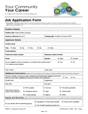 Fillable Online Job Application Form - rockhamptonregion.qld.gov.au Fax ...