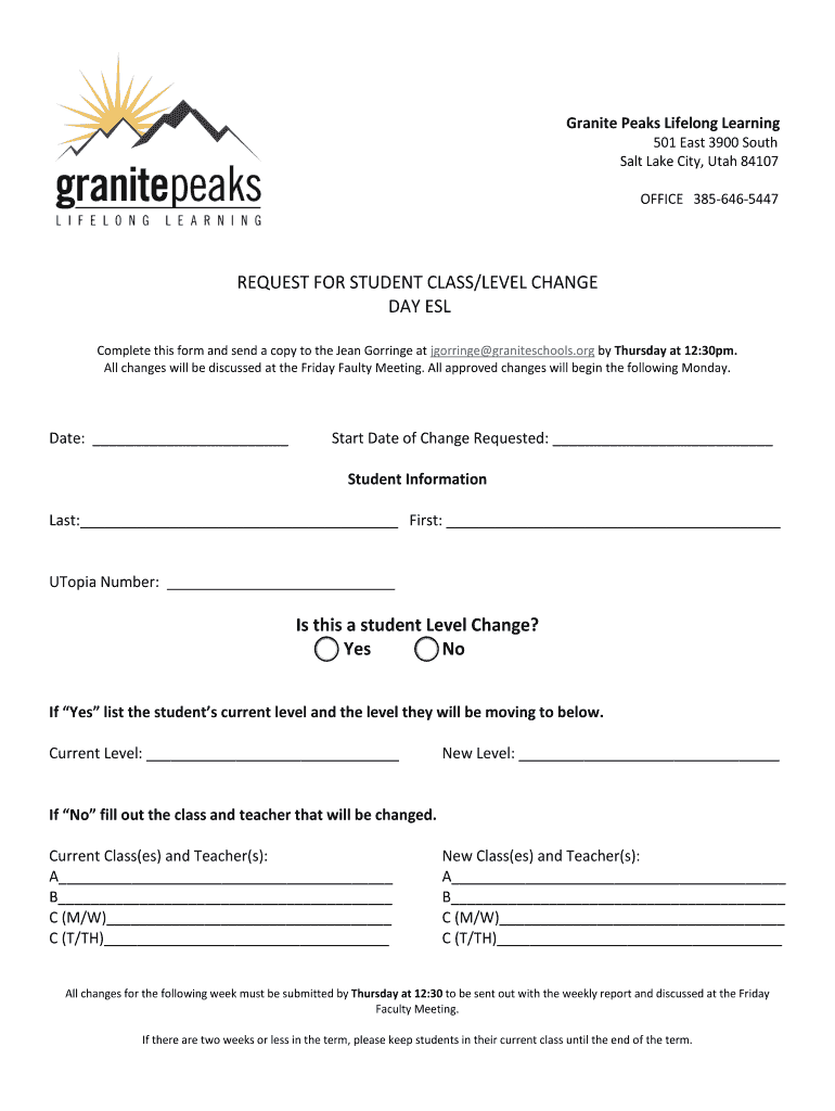 Fillable Online Granite Peaks Lifelong Learning Fax Email Print pdfFiller
