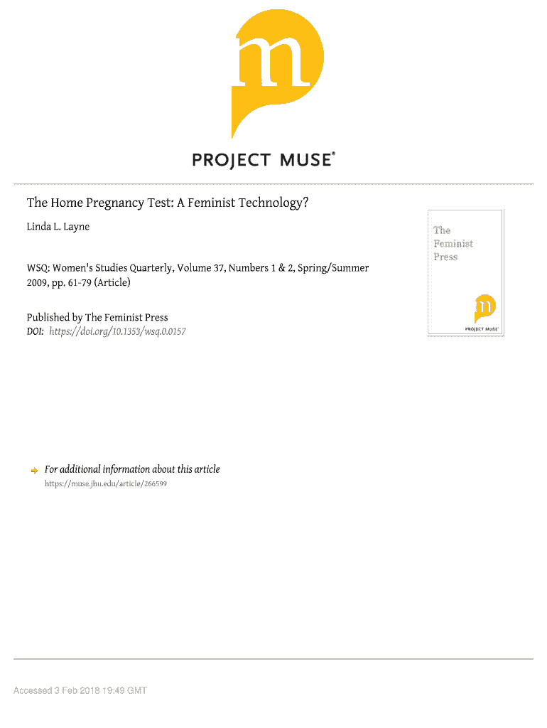 Fillable Online The Home Pregnancy Test A Feminist Technology Fax