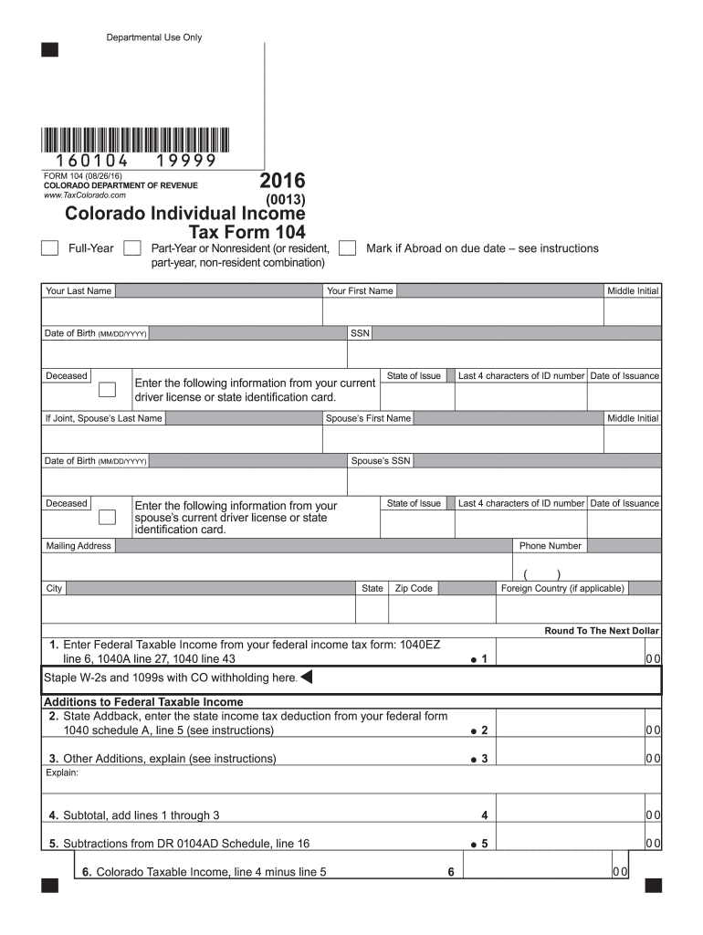 CO DoR 104 2016 Fill out Tax Template Online US Legal Forms
