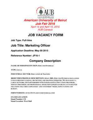 JOB VACANCY FORM - AUB Home - Home - aub edu