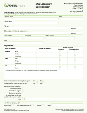 SAS Laboratory Quote request - Queensland Urban Utilities