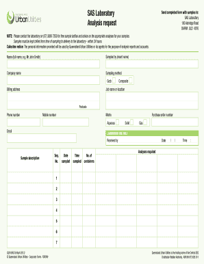 SAS Laboratory Analysis request - Queensland Urban Utilities