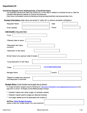 Dept ID Charfield Add/Inactivate Request Form - sites northwestern