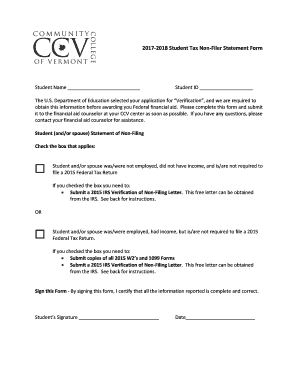 2017 -2018 Student Tax Non Filer Statement Form - ccv.edu