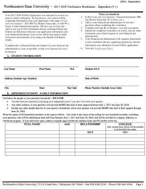 2017-2018 Verification Worksheets Dependent (V-1)