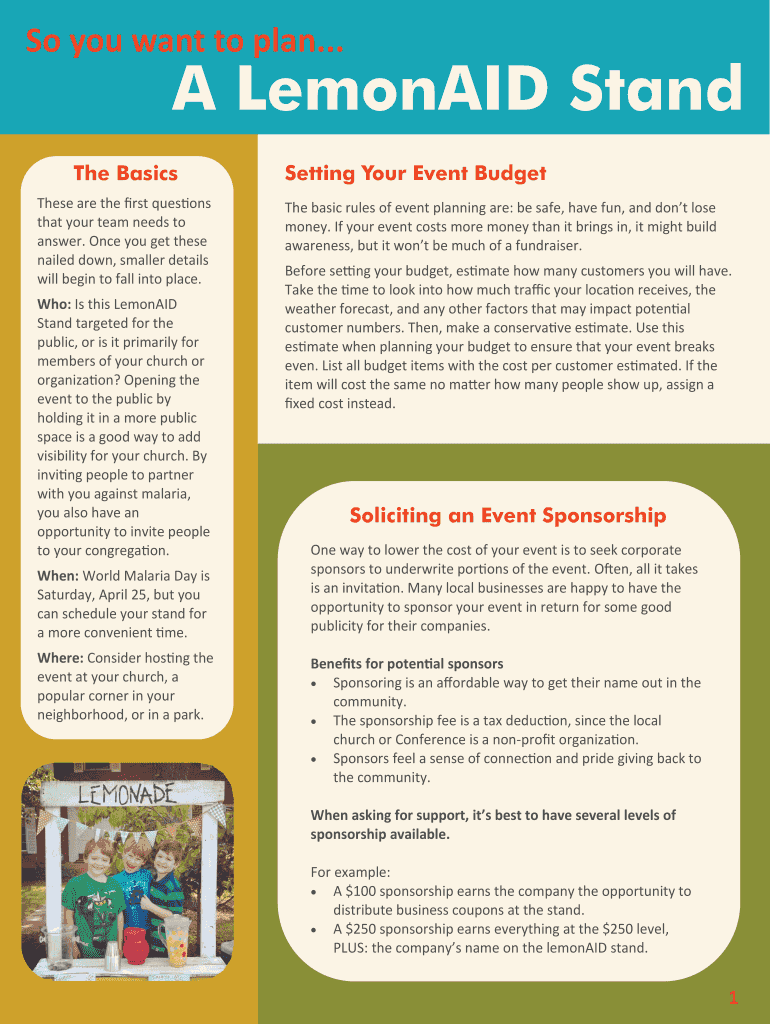 Fillable Online So you want to plan A LemonAID Stand NYAC Fax Email