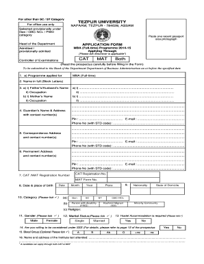 Fillable Online MBA Application Form - Tezpur University Fax Email