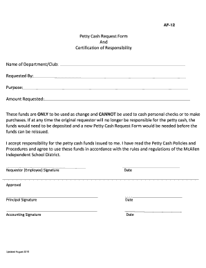 Fillable Online Mcallenisd Petty Cash Request Form Requested By Fillable Online Mcallenisd Petty Cash Request Form Requested By