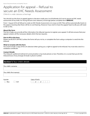SEND24B - Application for Appeal – Refusal to Secure an EHC Needs Assessment