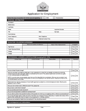 HCC Employment Application. Sample Employment Application Form Template