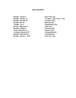 Fillable Online State Holiday Schedule Department of Human Resources ...